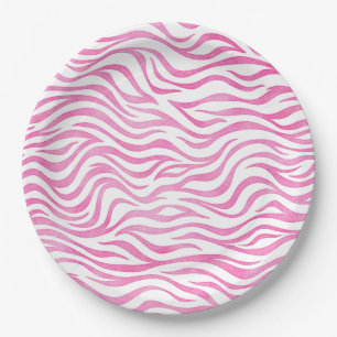 Hot Pink Watercolor Zebra Print Paper Plate