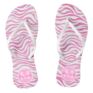 Hot Pink Watercolor Zebra Print   Personalised Jandals