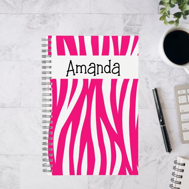 Hot Pink Wavy Animal Print Tote Sketch Notebook (Hot pink and white wavy stipes drawing sketch notebook)