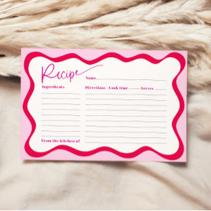 Hot Pink Wavy Border Bridal Shower Recipe Card