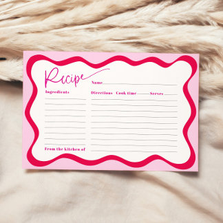 Hot Pink Wavy Border Bridal Shower Recipe Card
