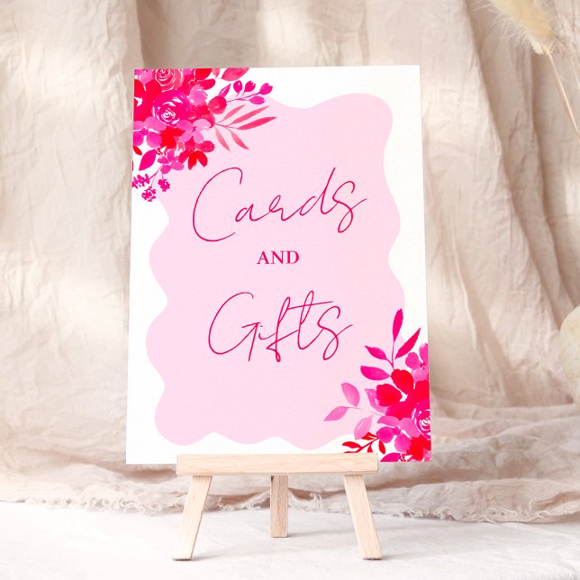 Hot pink wavy red pink floral cards gifts shower poster (Hot pink wavy red pink floral cards gifts shower poster)