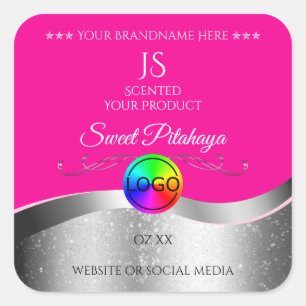 Hot Pink Wavy Silver Logo Monogram Product Label