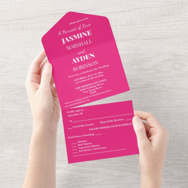 Hot Pink Wedding | Bold Solid Colour Invite (Tearaway)