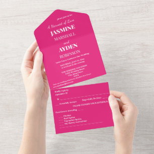Hot Pink Wedding Bold Solid Colour Invite