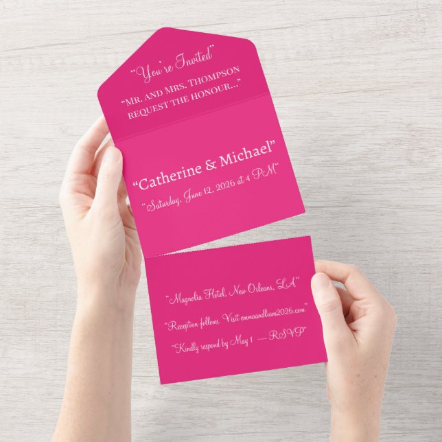 Hot Pink Wedding | Bold Solid Colour Invite (Tearaway)