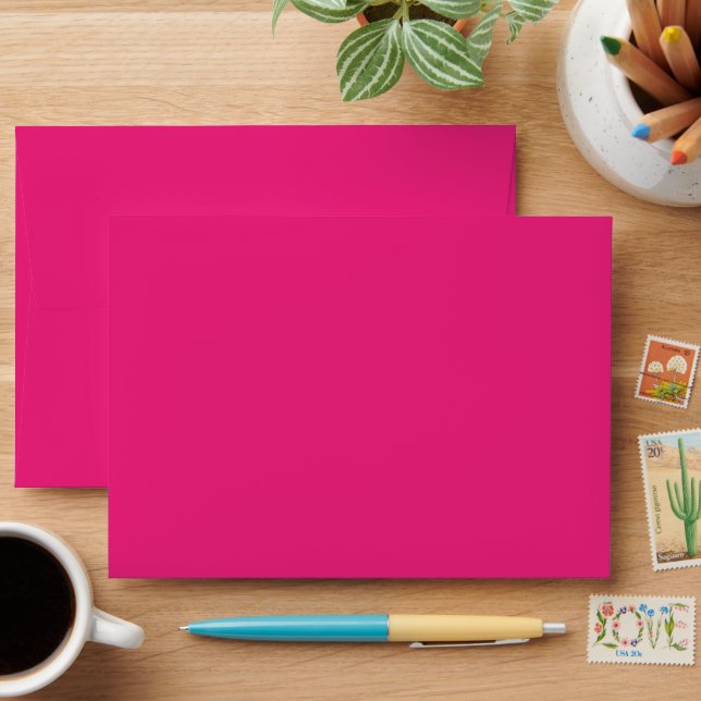 Hot Pink Wedding | Bold Solid Colour Invite Envelope (Desk)