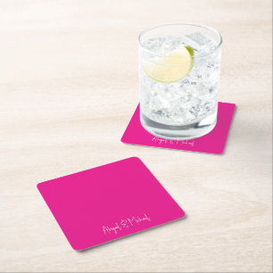 Hot Pink Wedding Square Paper Coaster