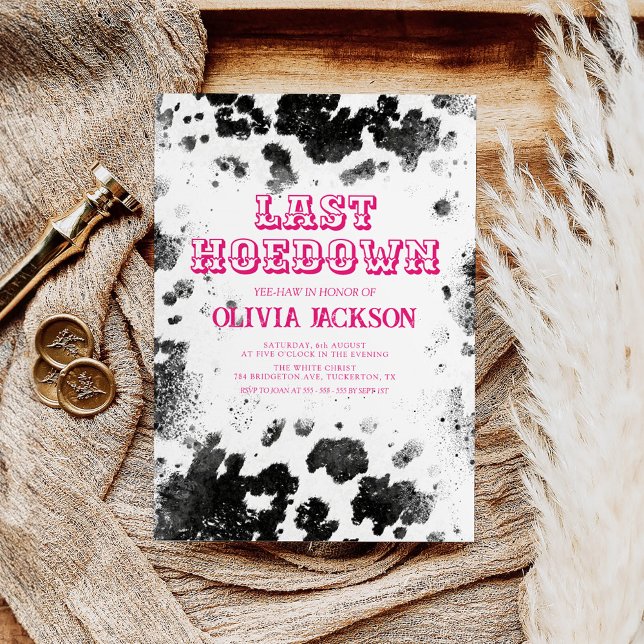 Hot Pink Western Chic Cow Print Bachelorette Party Invitation (Creator Uploaded)