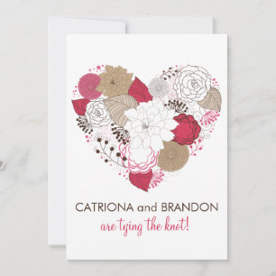 Hot Pink Whimsical Floral Heart Wedding Invitation