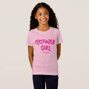 Hot Pink Whimsical Heart Typography Flower Girl T-Shirt