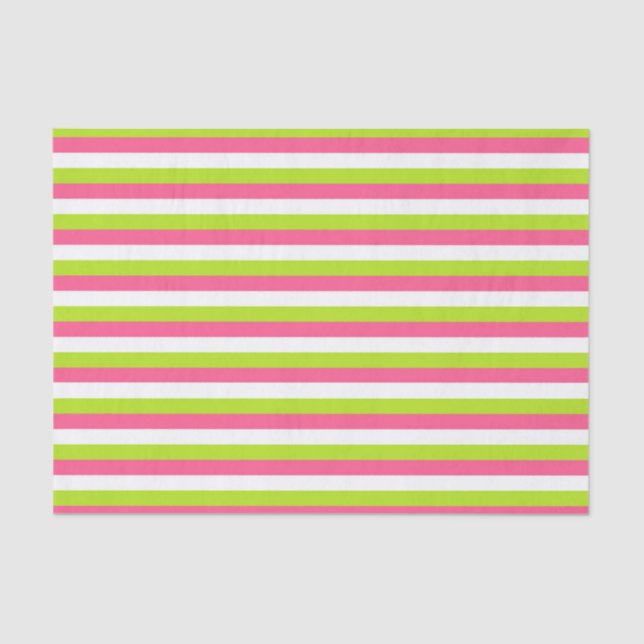 Hot Pink, White and Lime Green Stripes Tissue Paper (Front)