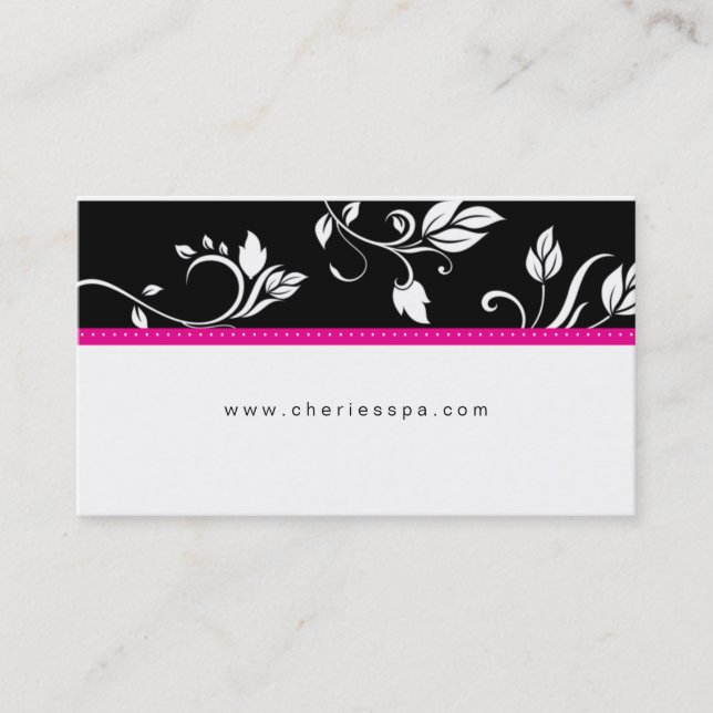 Hot Pink White Black Floral Trendy business card (Front)