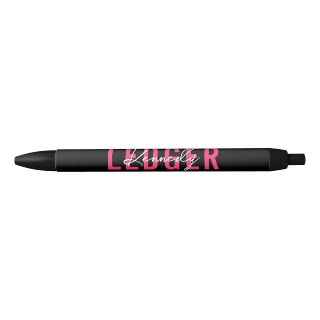 Hot Pink White Black Name In Signature Script Black Ink Pen (Front)