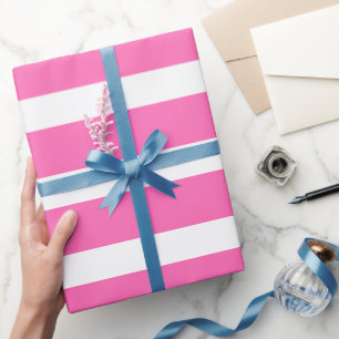 Hot Pink White Classic Horizontal Striped Wrapping Paper