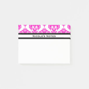 Hot Pink White Damask Pattern Modern Personalised Post-it Notes