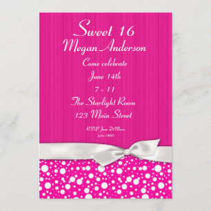 Hot Pink White Dots Bow Invitation
