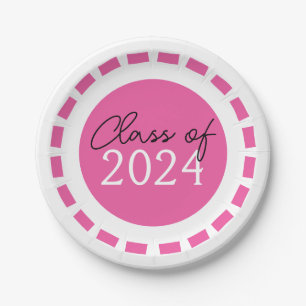 Hot Pink & White Filmstrip Class Year Graduation Paper Plate