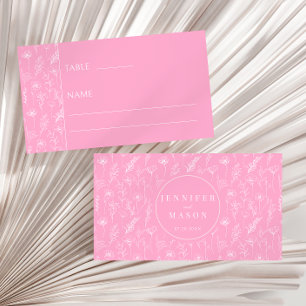 Hot pink white floral bohemian modern wedding place card