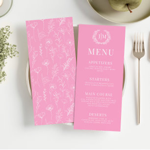 Hot pink white floral retro elegant wedding menu