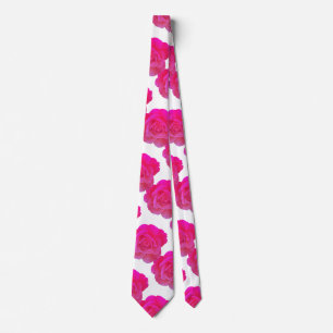 Hot Pink White Floral Rose Flowers Cool Gift Favor Tie