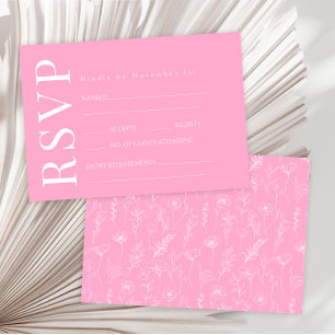 Hot pink white floral rustic wedding RSVP cards