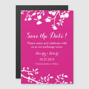 Hot Pink White Flower Save The Date Magnet