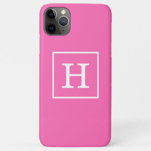 Hot Pink White Framed Initial Monogram Case-Mate iPhone Case