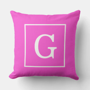 Hot Pink White Framed Initial Monogram Cushion