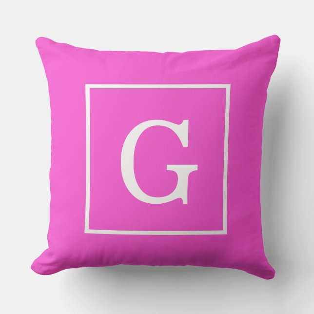 Hot Pink White Framed Initial Monogram Cushion (Front)