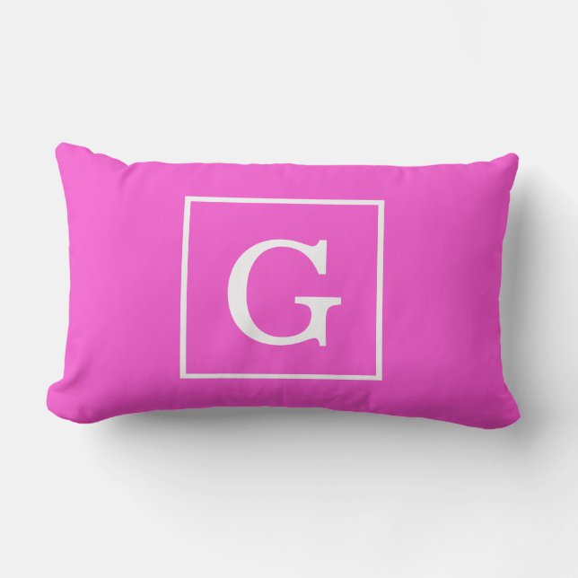 Hot Pink White Framed Initial Monogram Lumbar Cushion (Front)