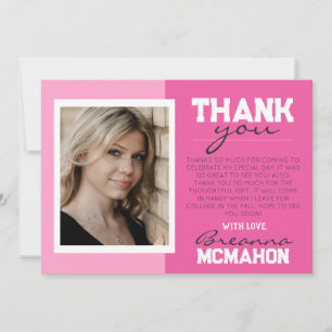 Hot Pink & White Graduation Photo Thank You Card
