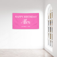 Hot Pink White Happy Birthday Name Date 