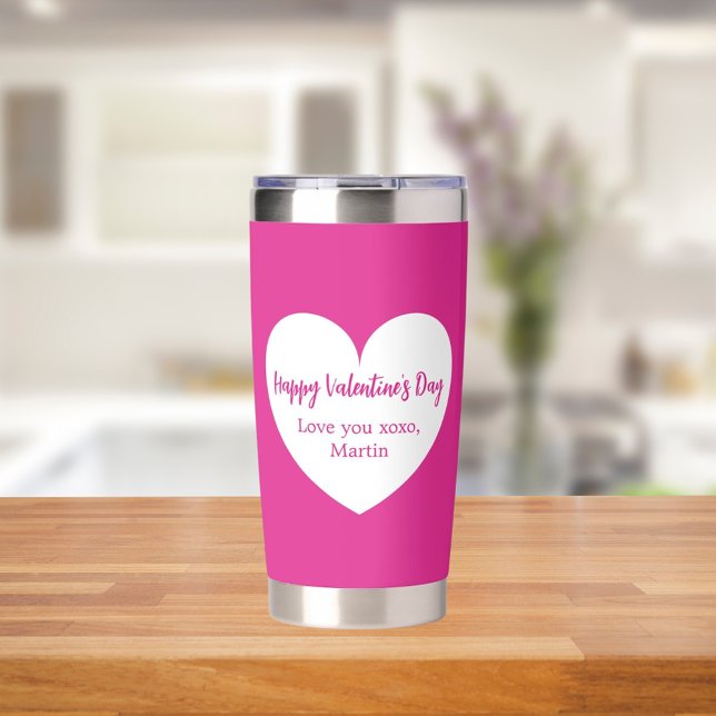 Hot pink white heart Valentine's Day Insulated Tumbler (Creator Uploaded)