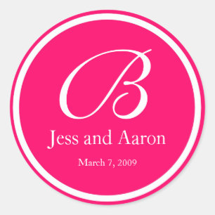 Hot Pink White Monogram Classic Round Sticker