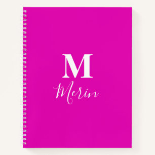 Hot Pink White Monogram Initial Custom Name Girly  Notebook
