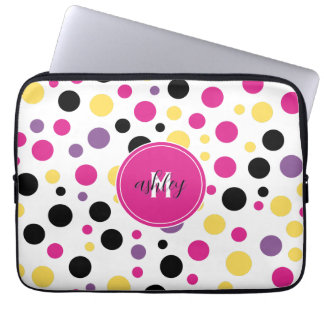 Hot Pink White Monogram Polka Dots Laptop Sleeve