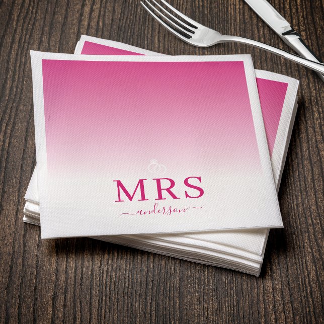 Hot Pink & White Ombre Mrs Bridal Shower Wedding Napkin (Hot Pink & White Ombre Mrs Bridal Shower Wedding Napkins
)