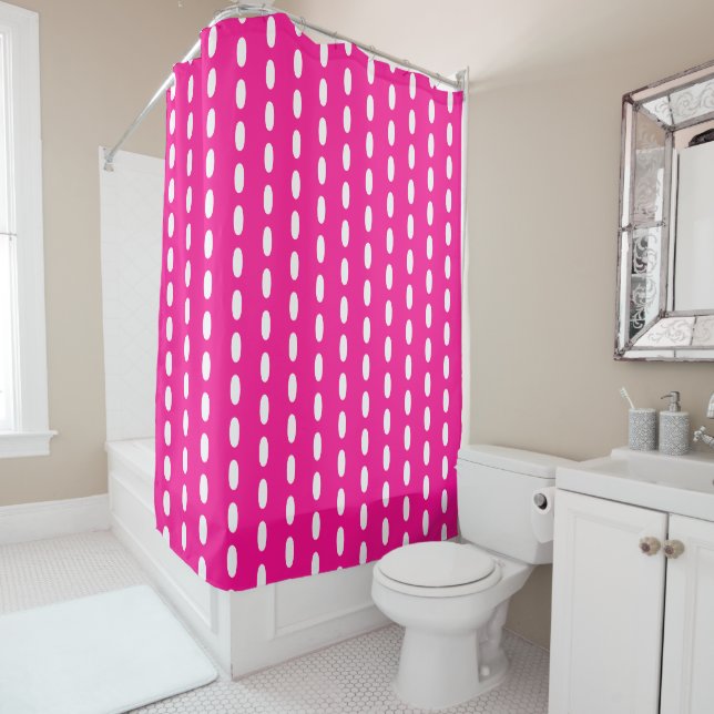 Hot Pink White Pattern Shower Curtain (In Situ)