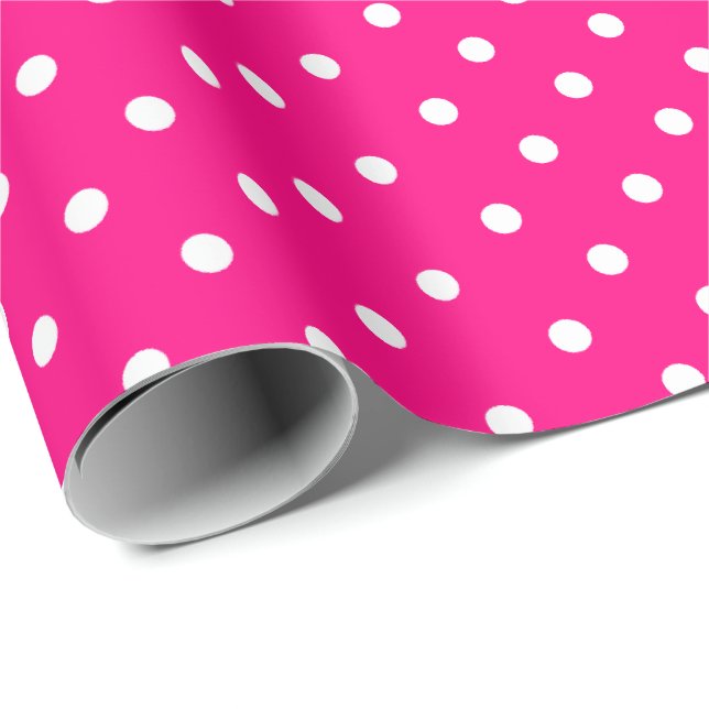 Hot Pink | White Polka Dot Wrapping Paper (Roll Corner)