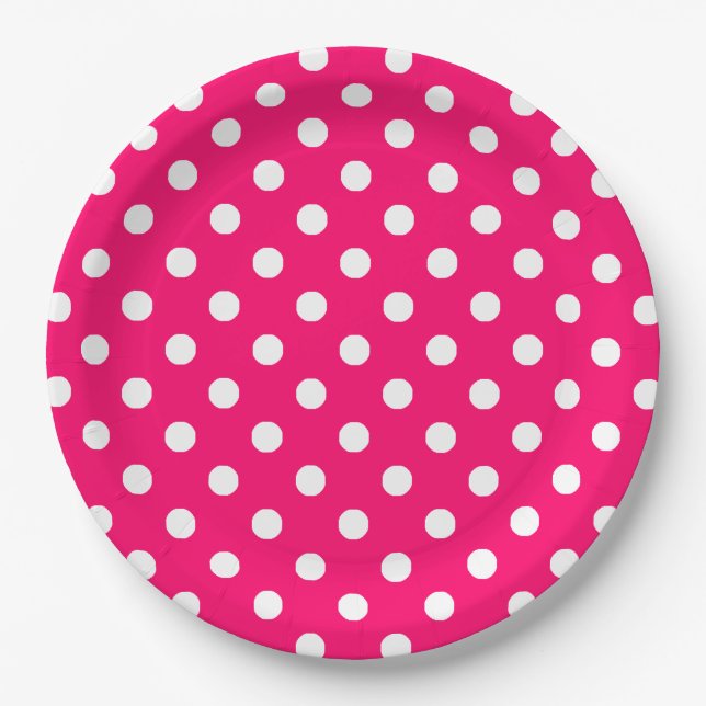 Hot Pink White Polka Dots Pattern Paper Plate (Front)