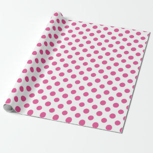 Hot Pink White Polka Dots Pattern Wrapping Paper