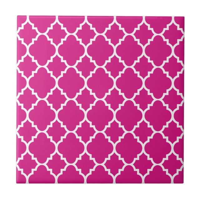 Hot Pink White Quatrefoil Moroccan Pattern Tile (Front)