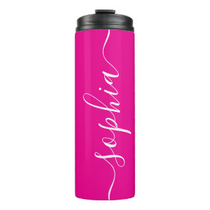 Hot Pink White Script Custom Thermal Tumbler