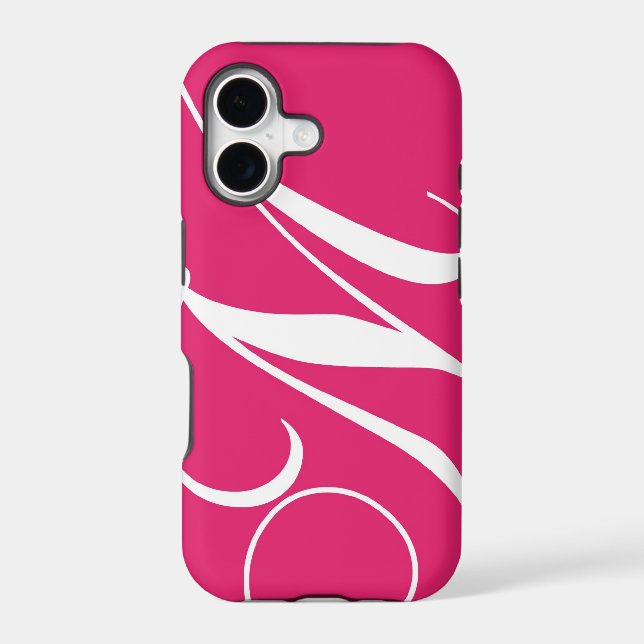 Hot Pink, White Script Monogram M (Back)