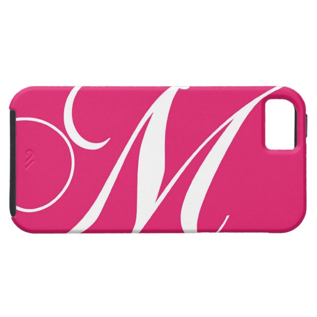 Hot Pink, White Script Monogram M Case-Mate iPhone Case (Back Horizontal)