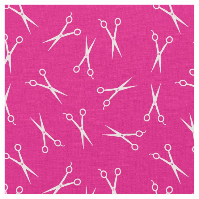 Hot Pink White Simple Scissor Pattern Fabric (Close Up)