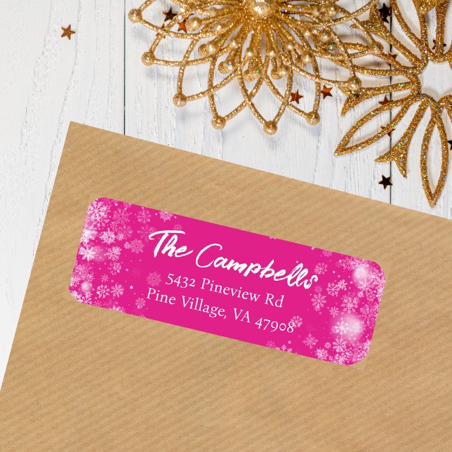 Hot Pink | White Snowflakes Return Address Label (Creator Uploaded)