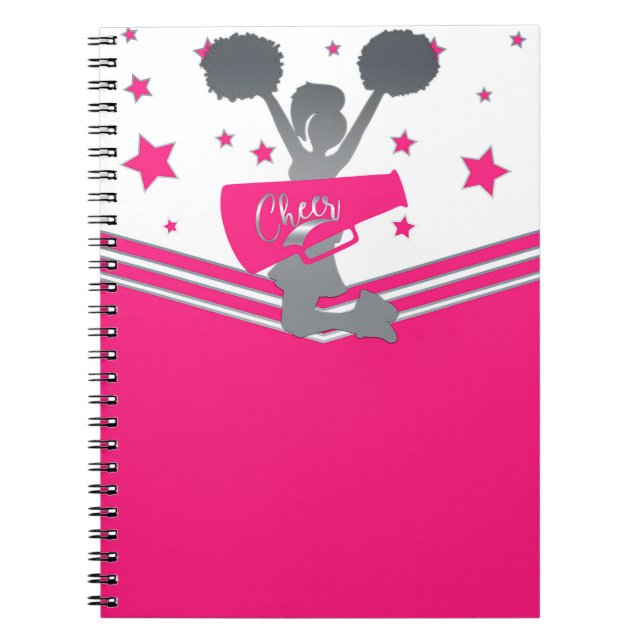 Hot Pink & White Stars Cheer Cheer-leading Spiral Notebook (Front)