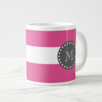 Hot Pink White Stripes Pattern, Charcoal Monogram